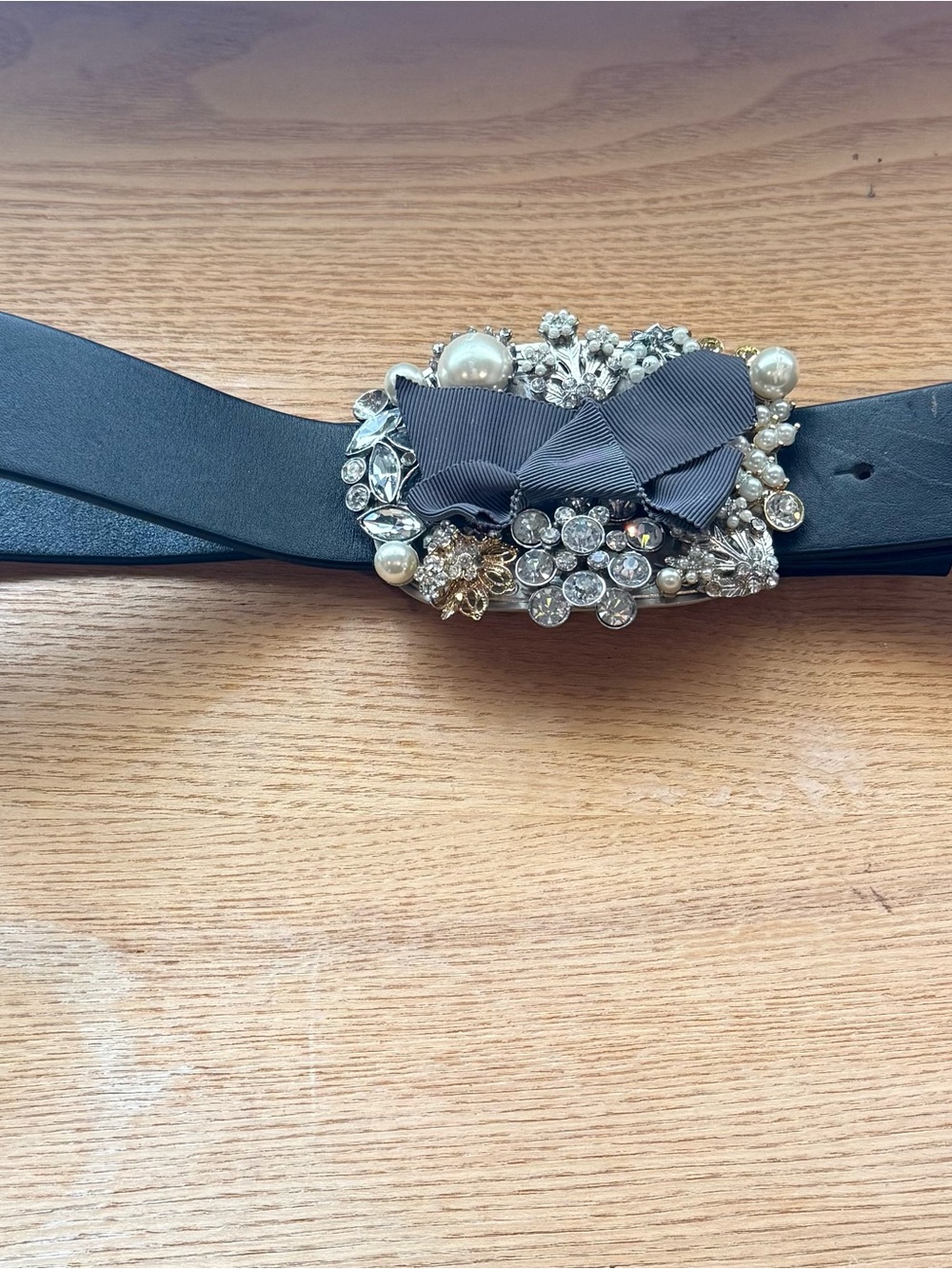 Cabi Boss Belt Black Leather Belt with Crystal & Pearl buckle size Med